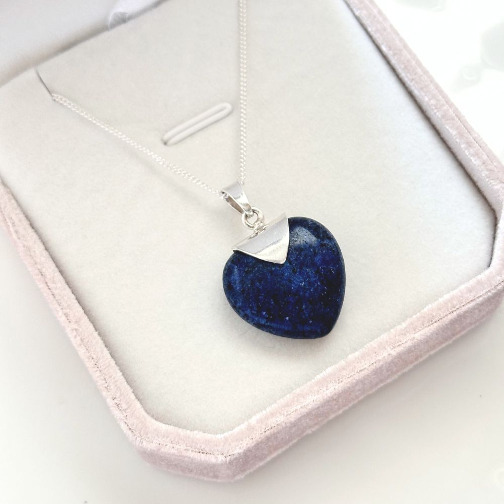 Collar Corazón Piedra Natural Plata
