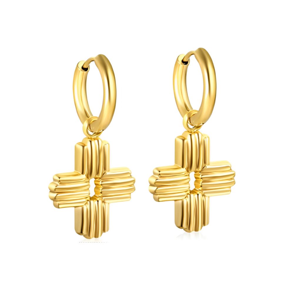 Aretes Boho Cruz Waterproof - Joya en acero inoxidable enchapado en oro 18k - D'Merys