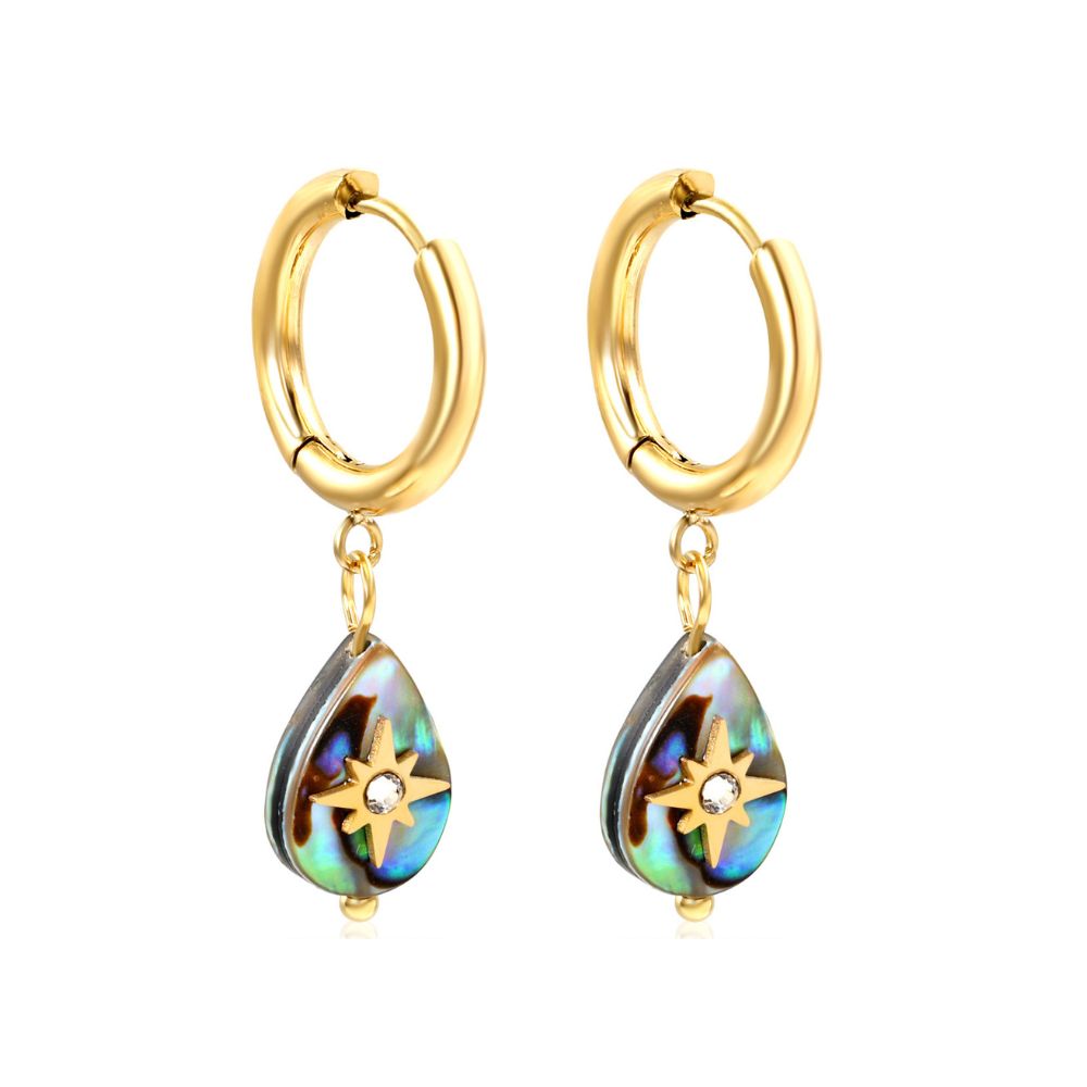 Aretes Gota Piedra Natural Waterproof - Joya en acero inoxidable enchapado en oro 18k - D'Merys