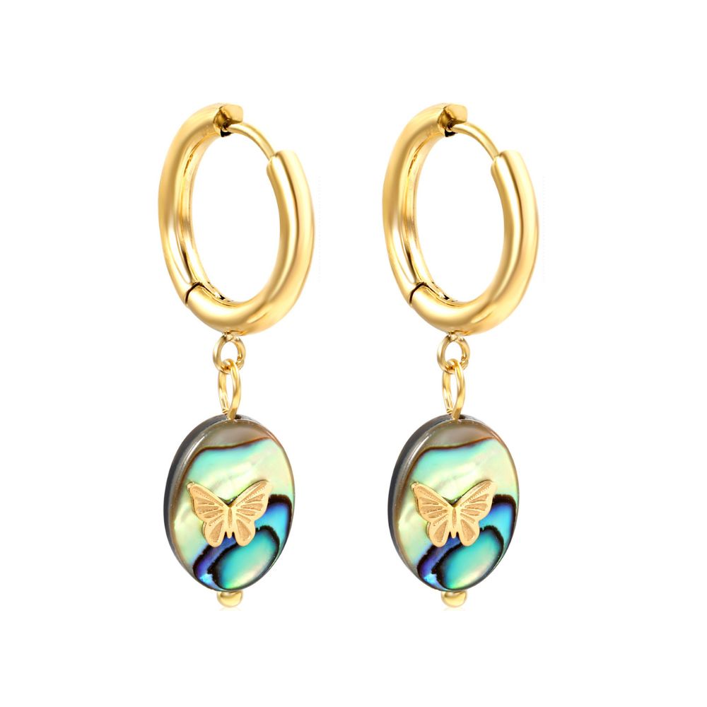 Aretes Mariposa Piedra Natural Waterproof - Joya en acero inoxidable enchapado en oro 18k - D'Merys