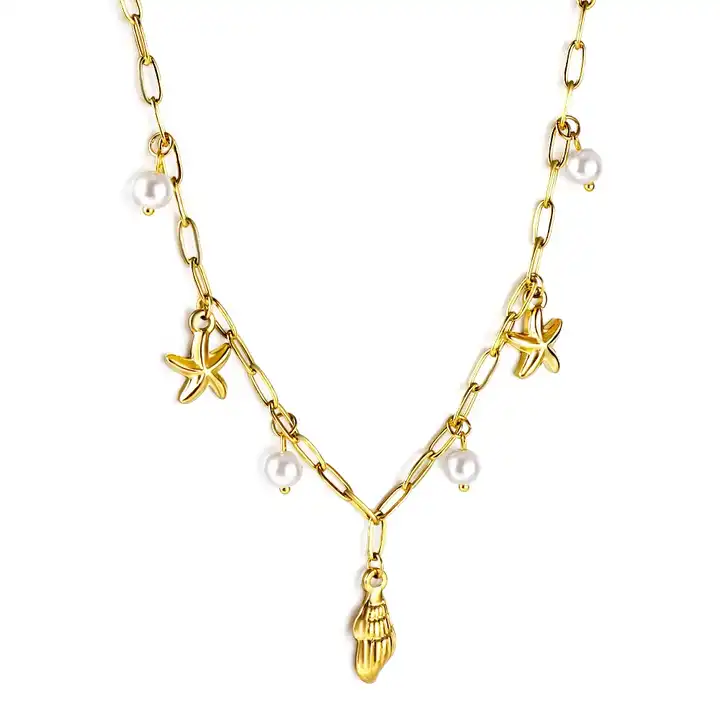 Collar Caracola de Mar Perla Waterproof - Joya en acero inoxidable enchapado en oro 18k - D'Merys
