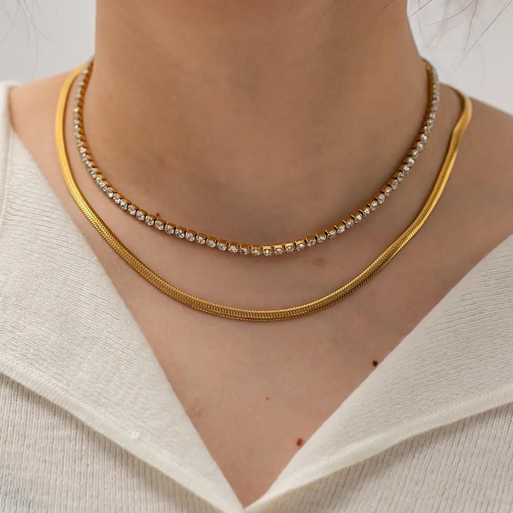 Collar Doble Glow Tenis Waterproof - Joya en acero inoxidable enchapado en oro 18k - D'Merys