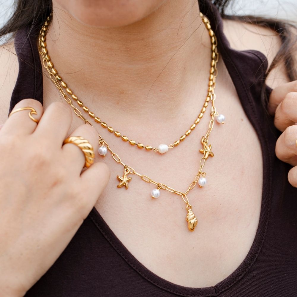 Collar Pepita con Perla Waterproof - Joya en acero inoxidable enchapado en oro 18k - D'Merys