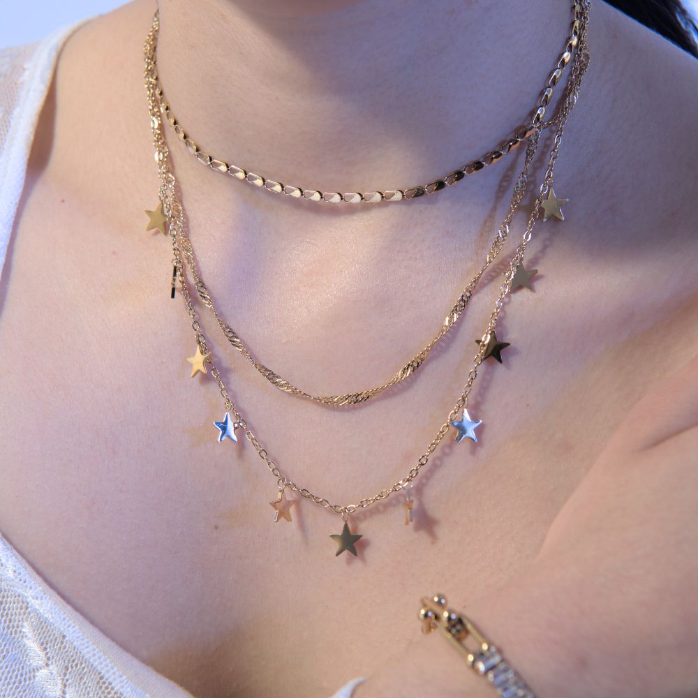Collar Triple Cadena Galaxy Waterproof - Joya en acero inoxidable enchapado en oro 18k - D'Merys
