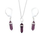 Set Collar y Aretes Cuarzo Amatista Plata