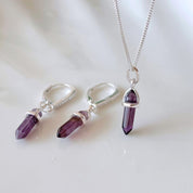 Set Collar y Aretes Cuarzo Amatista Plata
