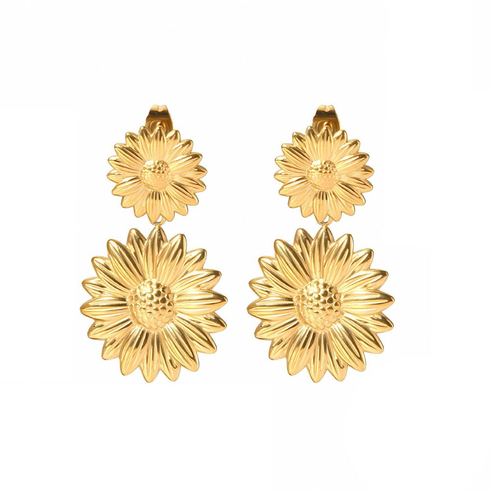 Aretes Doble Girasol Waterproof