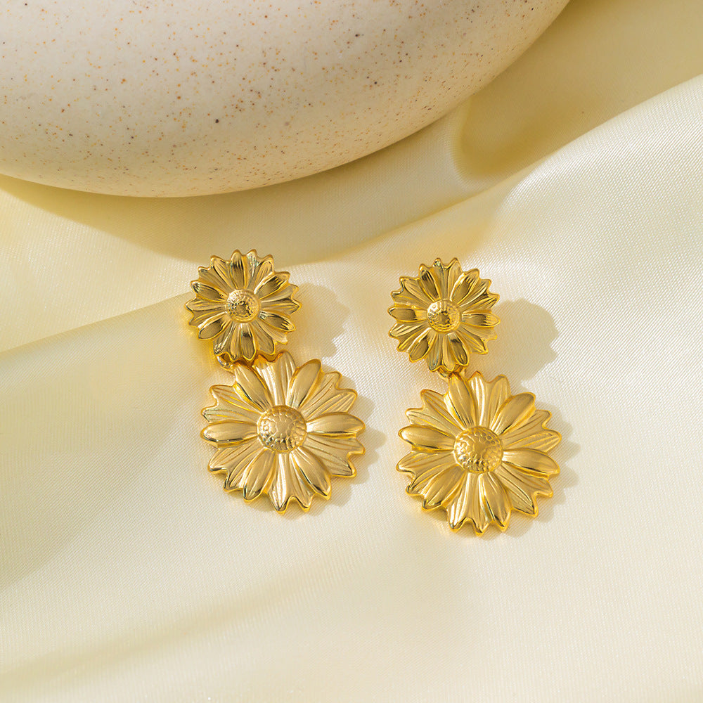 Aretes Doble Girasol Waterproof