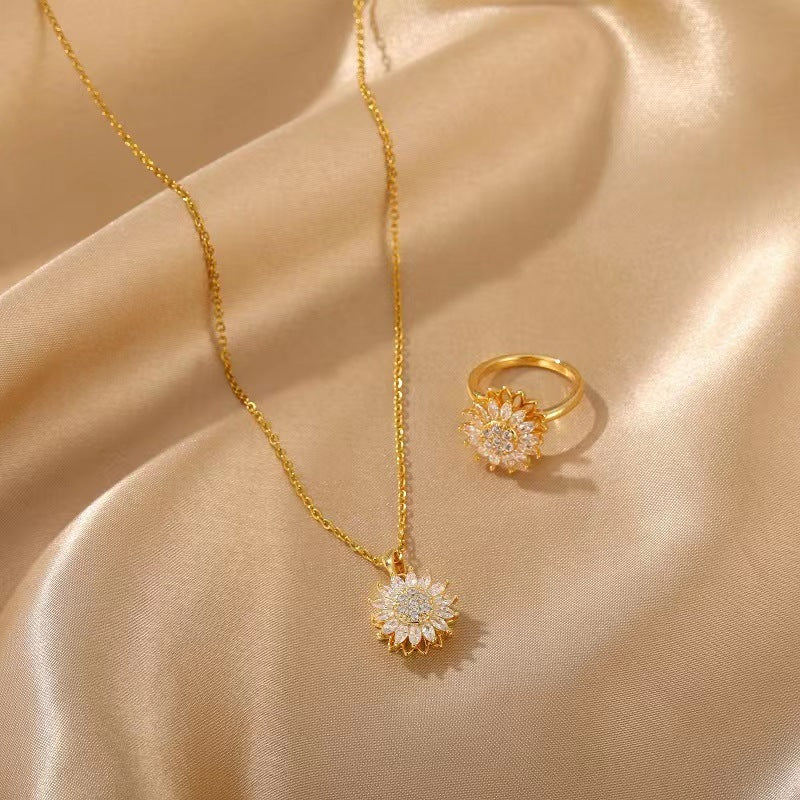 Pack de collar y anillo de girasol antiestrés giratorio - D&#39;MERYS JOYAS Y ACCESORIOS