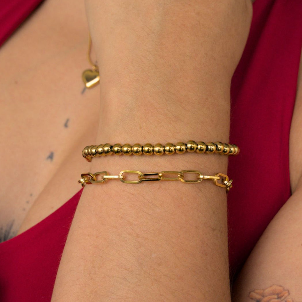 Pulsera Doble Billas de Acero Waterproof - Joya en acero inoxidable enchapado en oro 18k - D'Merys