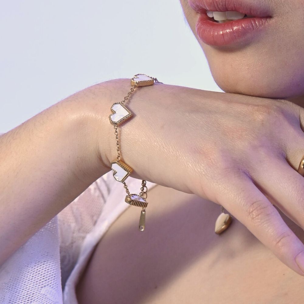 Pulsera Heart Nacar Waterproof - Joya en acero inoxidable enchapado en oro 18k - D'Merys