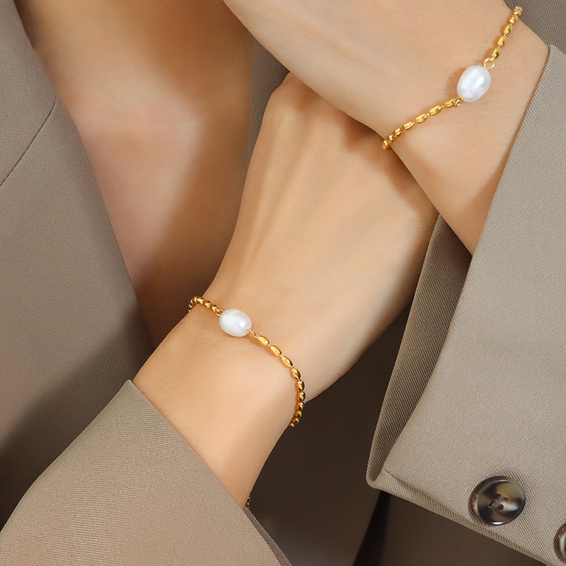 Pulsera Pepita con Perla Waterproof - Joya en acero inoxidable enchapado en oro 18k - D'Merys