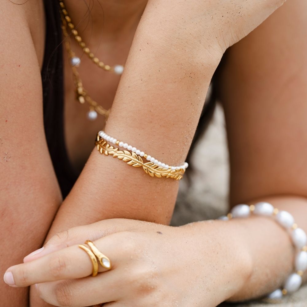Pulsera Perlitas Piedras Waterproof - Joya en acero inoxidable enchapado en oro 18k - D'Merys