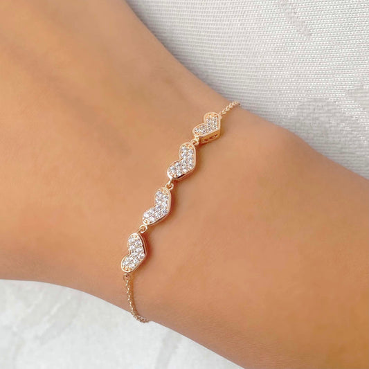 Pulsera 4 Corazones Oro Rosa Regulable - D'MERYS JOYAS Y ACCESORIOS